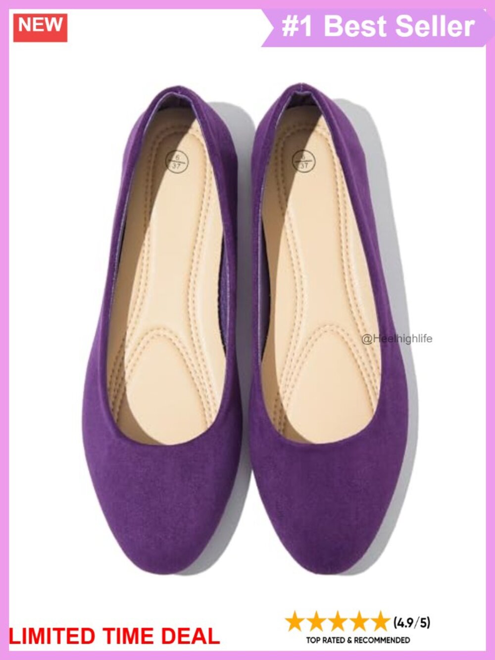 Suede Ballet Flats Round Toe Memory Foam Comfort Work Shoes